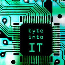 A computer circuit board with the words 'Byte into IT'