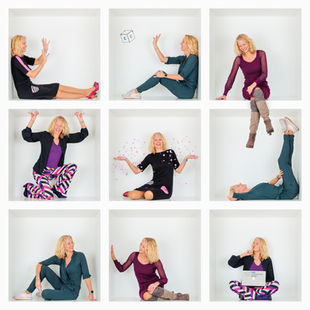 Unieke Photo in the Box fotoshoot waarbij mensen in een levensgrote letterbak zitten en samen één speelse collage vormen.