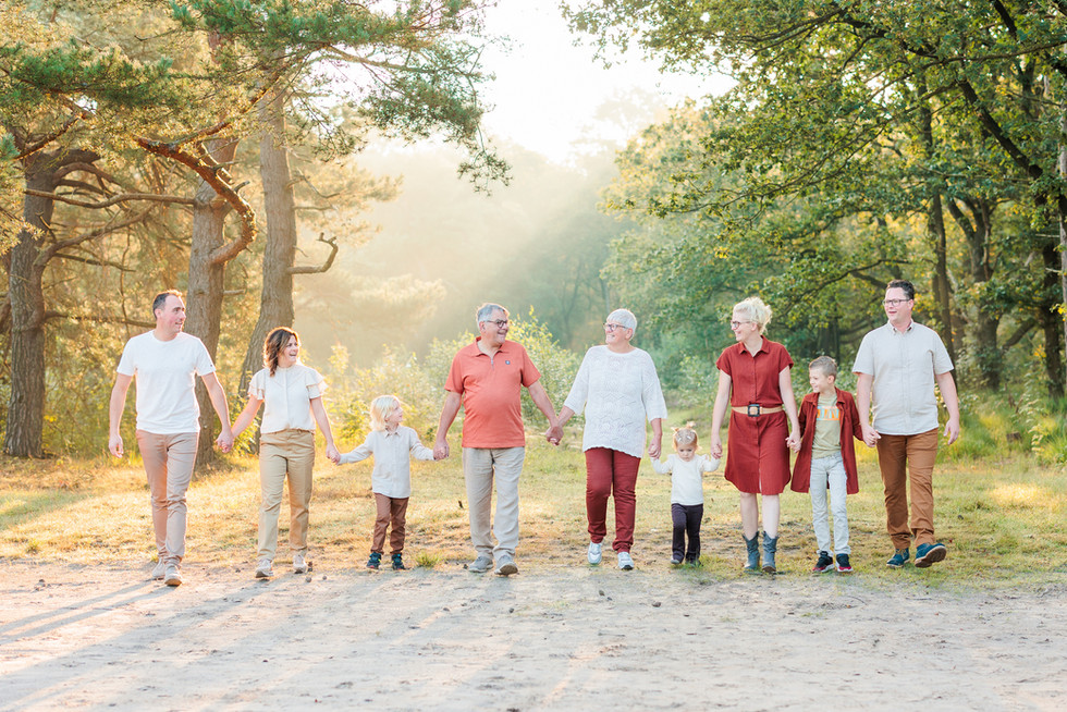 familie wandelt op een prachtige buiten locatie samen