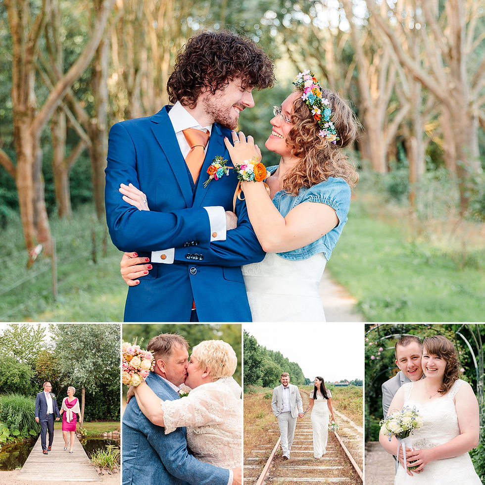 Collage van kleurrijke trouwfoto's door de jaren heen