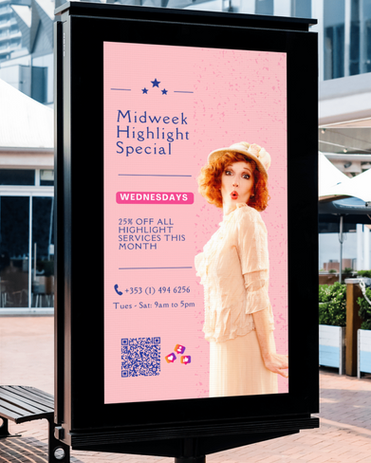 The image shows Hair & Care advertising on an outdoor banner