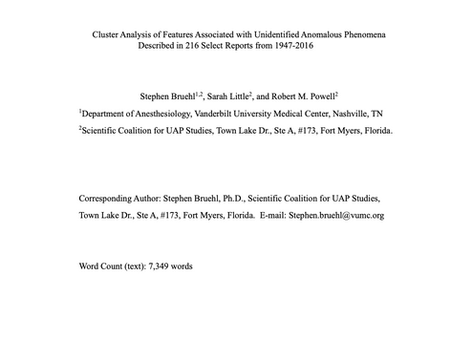 Cluster Analysis of Features Associated with Unidentified Anomalous Phenomena Described in 216 Select Reports from 1947-2016