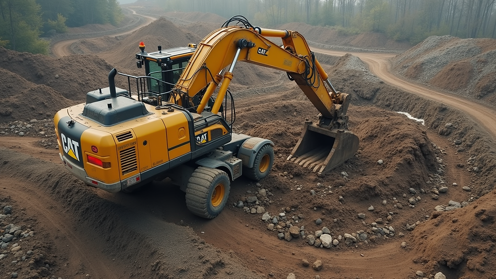 high angle view of heavy machinery installing foundation piles