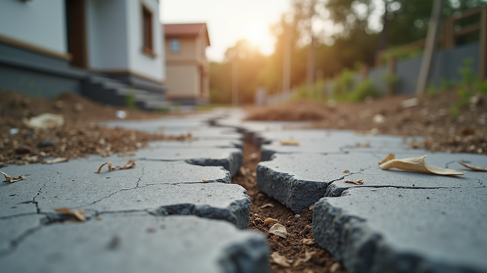 Eye-level view of a house foundation with visible cracks