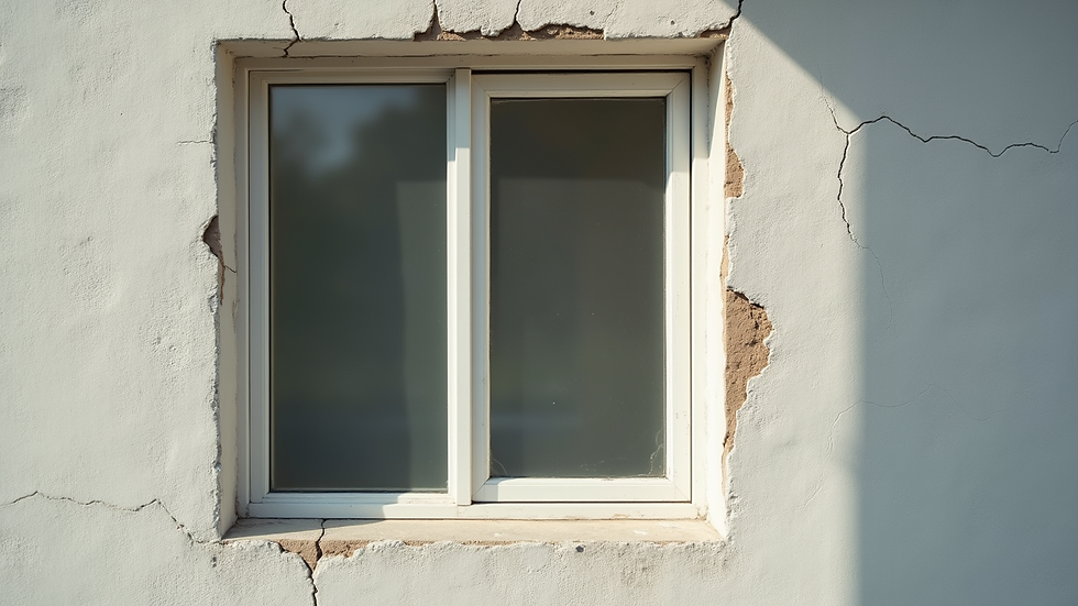 Close-up view of a cracked wall near a window frame