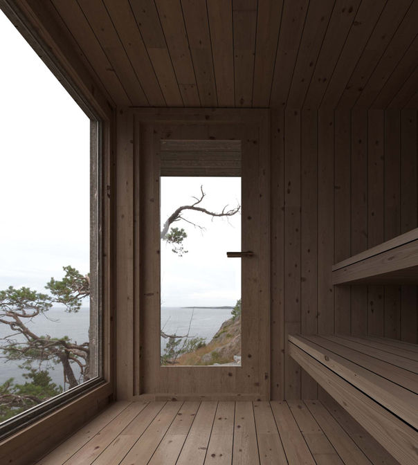 Scandinavian wooden sauna interior rendering, photorealistic architectural visualization by Stir Visual Europe Switzerland archviz studio