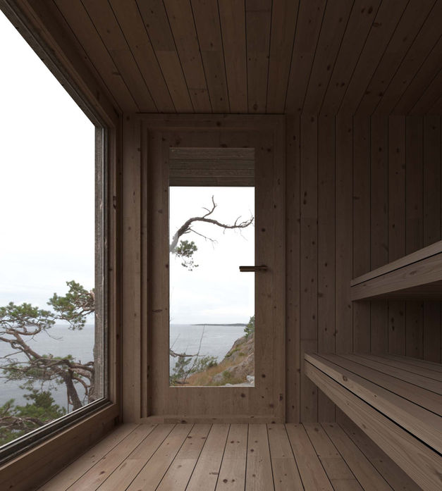 Scandinavian wooden sauna interior rendering, photorealistic architectural visualization by Stir Visual Europe Switzerland archviz studio