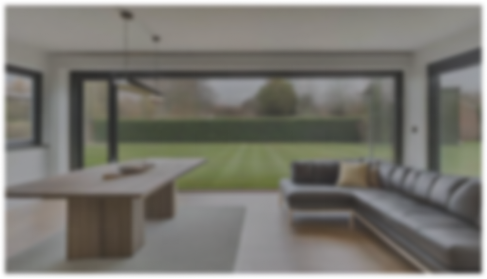 A hall with sofa and a table at the center with a windo on left looking at a lawn
Make the table closer and a bit bigger