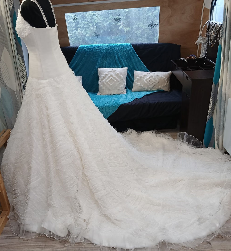 Miniature : robe de mariée mariage chic occasion comme neuve très bon état métarobe vinted original  amine trapèze traine 36 38