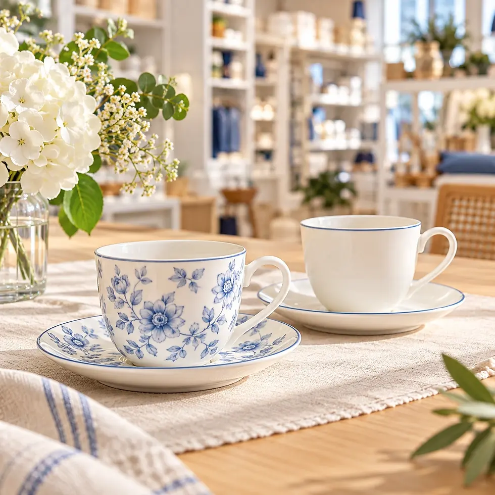 Mavi çiçek desenli çay fincanları – English Home, City Mall Mağusa
