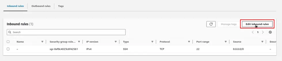 editing inbound security rules