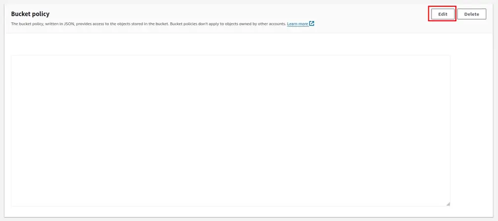 Click on edit to add bucket policy