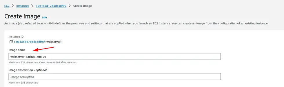 Creating Image of EC2 instance