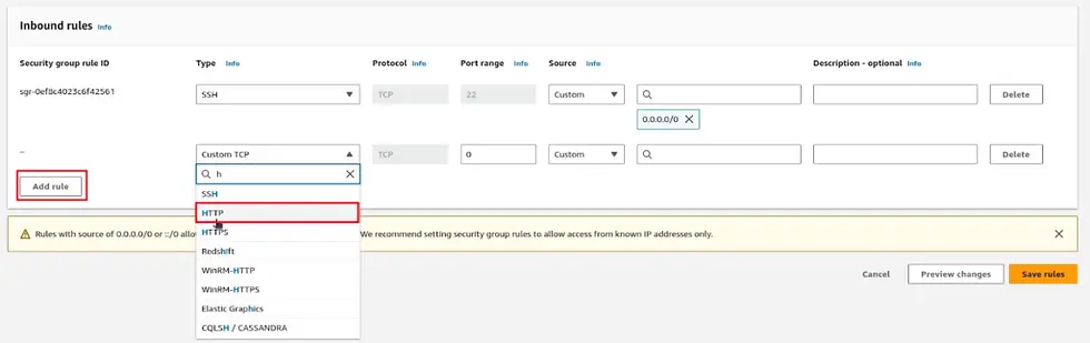 adding new rule for http traffic