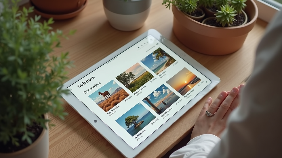 High angle view of a digital marketplace interface with art listings