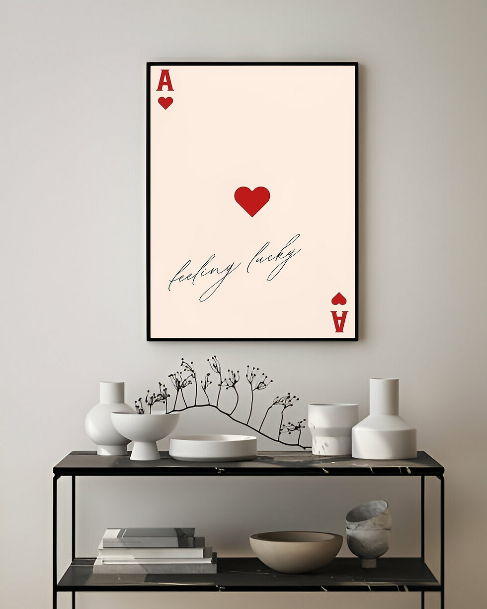 Thumbnail: A handmade painting of an off-white Ace of Hearts card with 'Feeling Lucky' handwritten on it set against a minimalist canvas