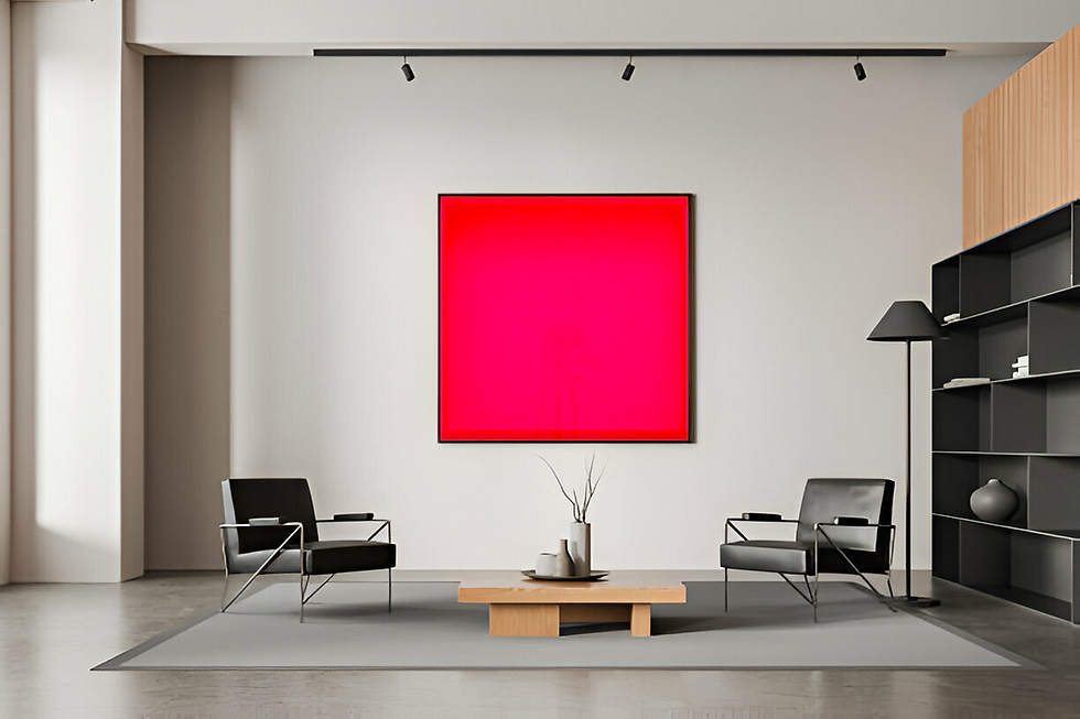 A handmade painting of a hot pink canvas blending into red at the edges, creating a bold and radiant visual effect