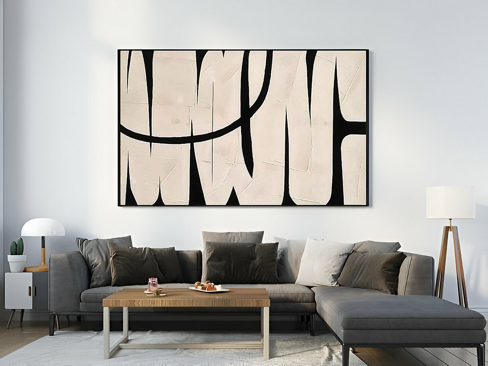 Thumbnail: A handmade painting of a continuous off-white flowing vertical stroke against a subtly visible black background