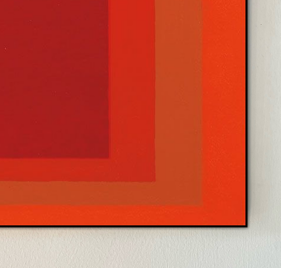 A handmade painting of a deep red canvas with closely spaced vertical lines, creating a rich texture and sense of depth