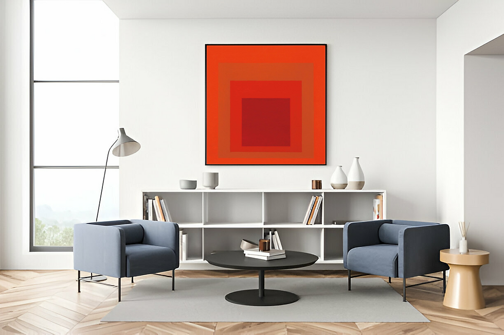 Thumbnail: A handmade painting of a deep red canvas with closely spaced vertical lines, creating a rich texture and sense of depth