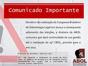 ABOL comunica o adiamento da eleição da próxima Diretoria