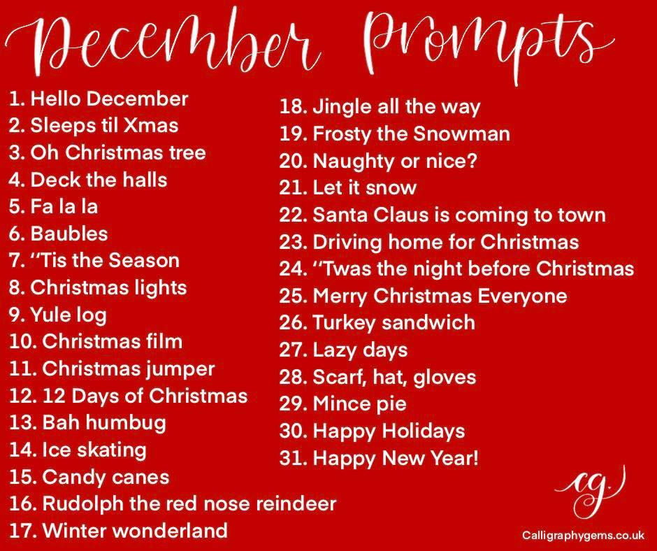 December Calligraphy prompts