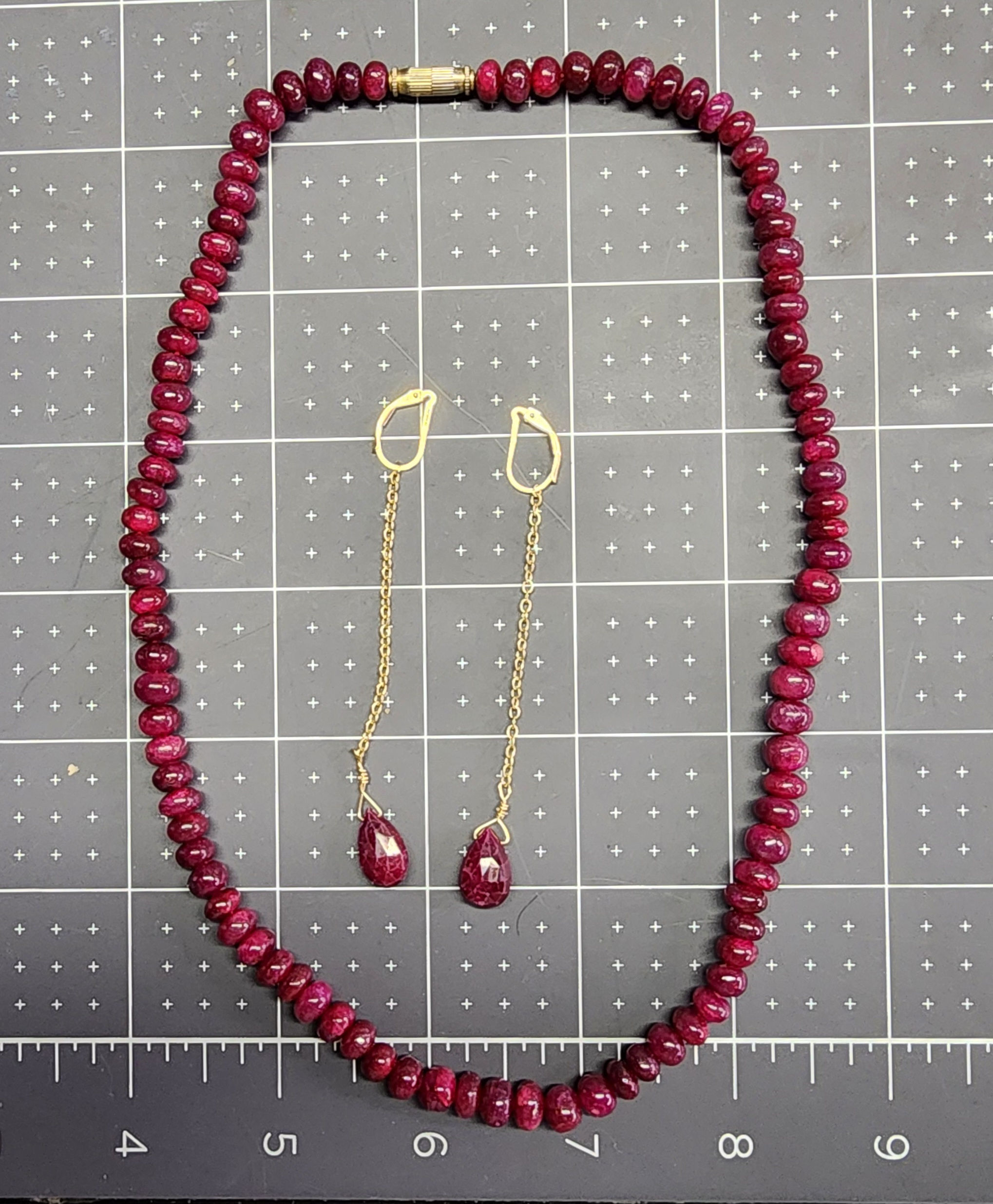 Malaysia Jade Bead necklace and earrins, Dyed Beads, Medium Violet Red, 18"