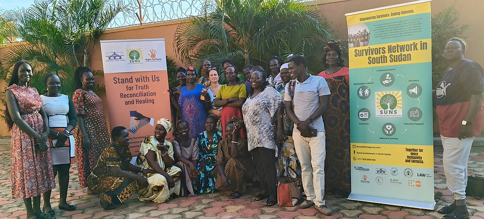 Survivors and community leaders at a Community Meeting in Torit in July 2025.