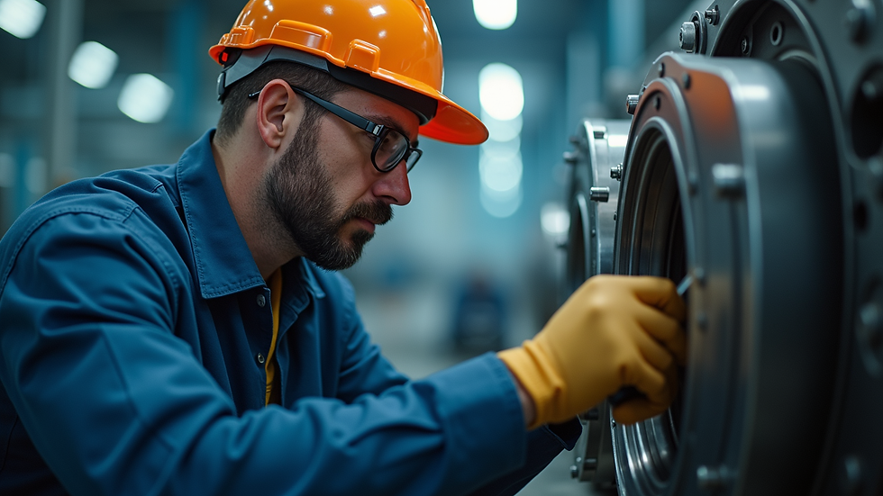 Close-up view of a technician inspecting industrial machinery
