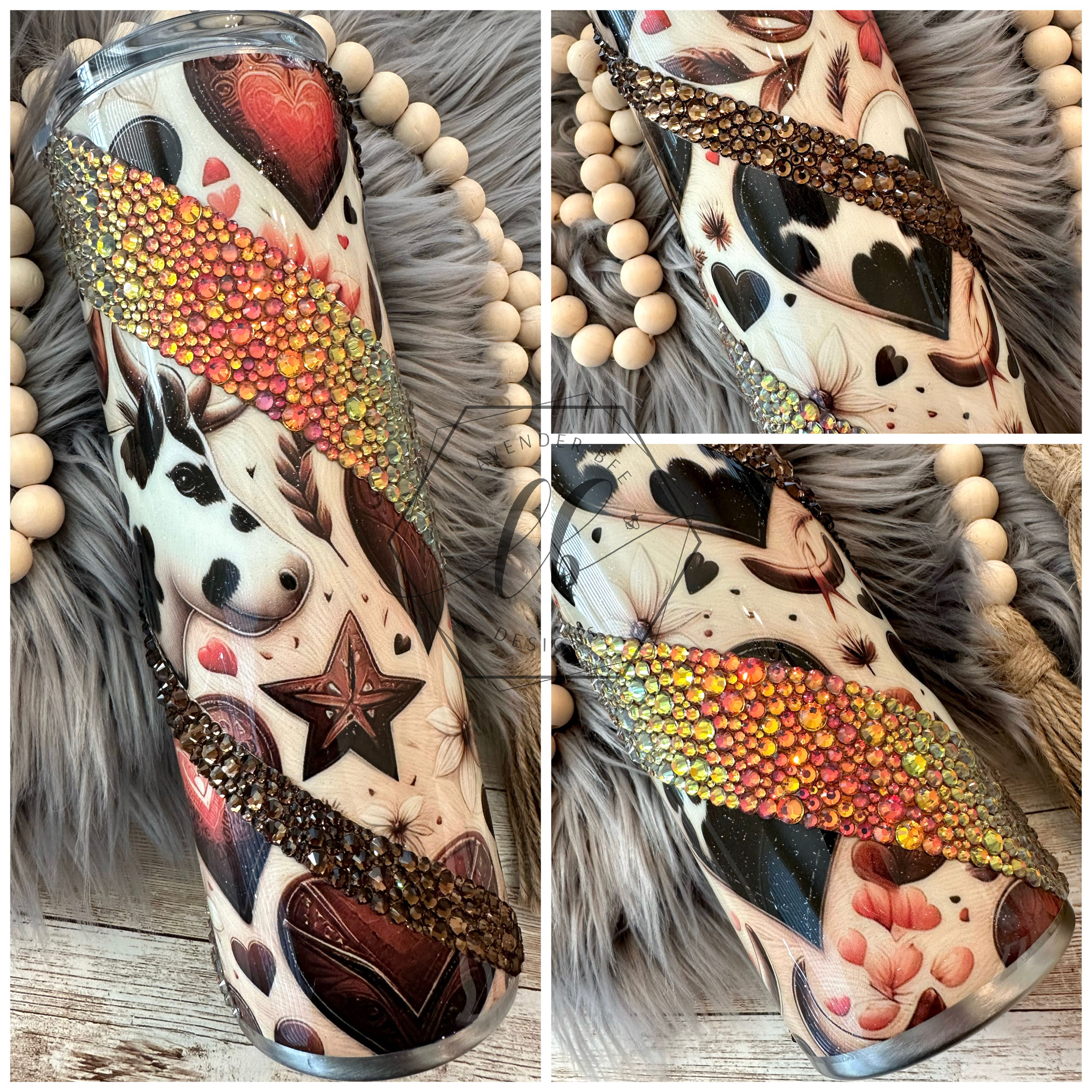 30oz CowPrint Hearts Tumbler