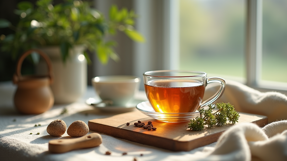Close-up view of a serene herbal tea setup with calming ingredients