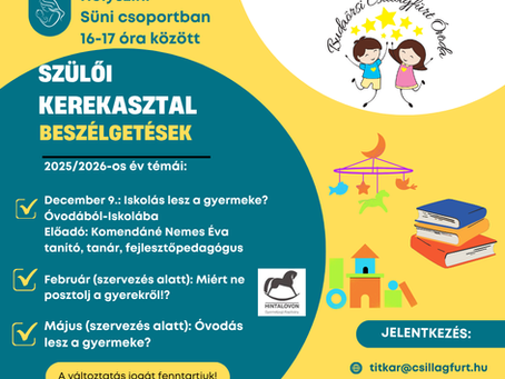 Szeretettel várjuk az érdeklődő Szülőket a kerekasztal beszélgetéseinkre