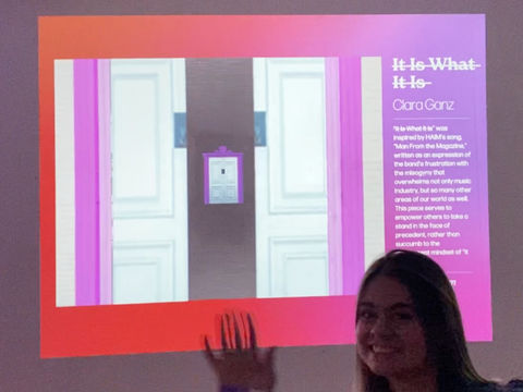 Animation – It Is What It Is – Clara Ganz in front of own project at Duke and Duck Animation Rally for Women's Rights