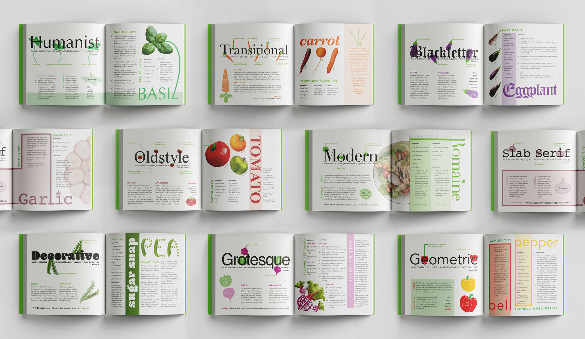 A Garden of Typography – 10 Type/Vegetable pairing spreads