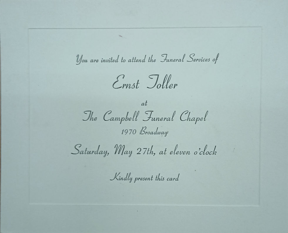 Invitation to Ernst Toller’s funeral on May 27, 1939. (Fredric Wertham Papers, Manuscript Division, Library of Congress, Washington, D.C.)