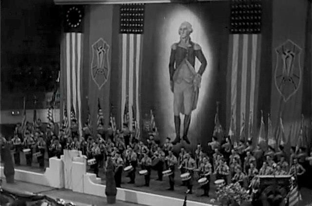 Meeting of the German-American Bund at Madison Square Garden on February 20, 1939. (Image from the 1943 U.S. Department of Defense film, The Nazis Strike)