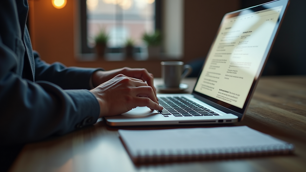 Close-up view of a person typing SEO content on a laptop