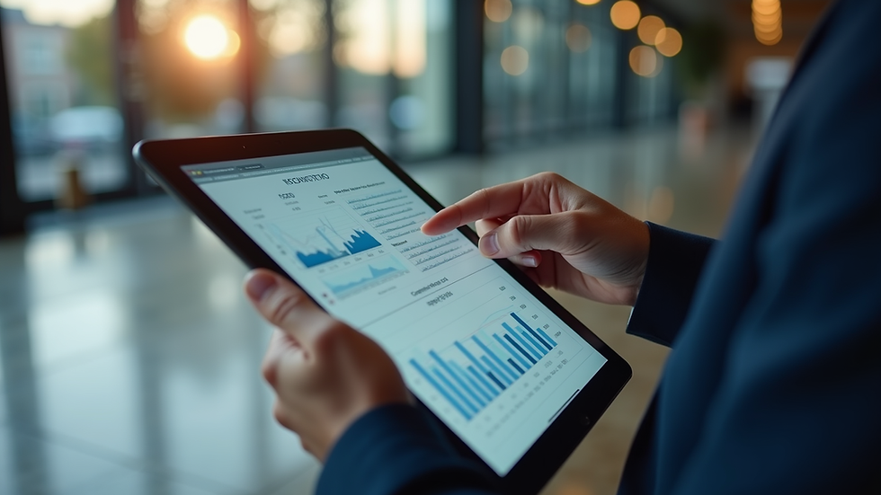 Close-up view of a person analyzing competitor data on a tablet