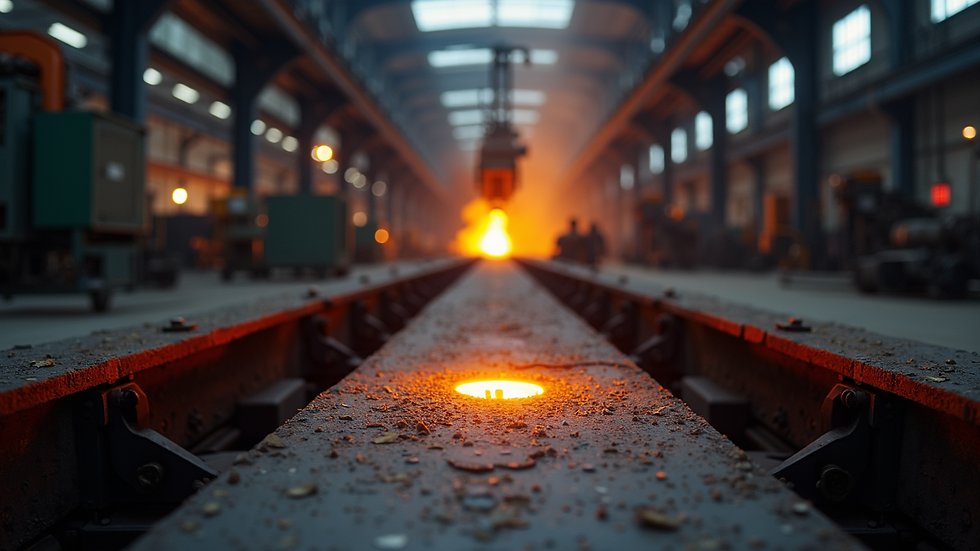 Eye-level view of a modern industrial foundry with casting equipment