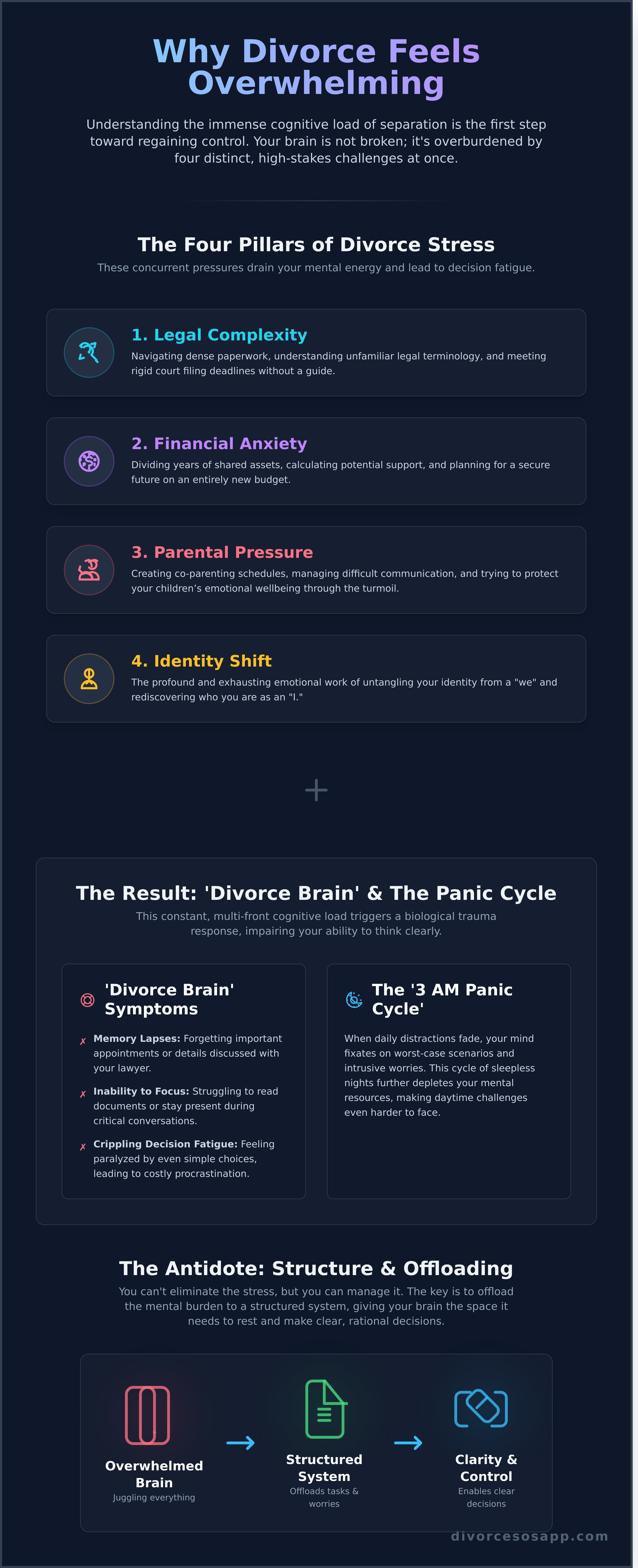 Overwhelmed by divorce infographic - visual guide