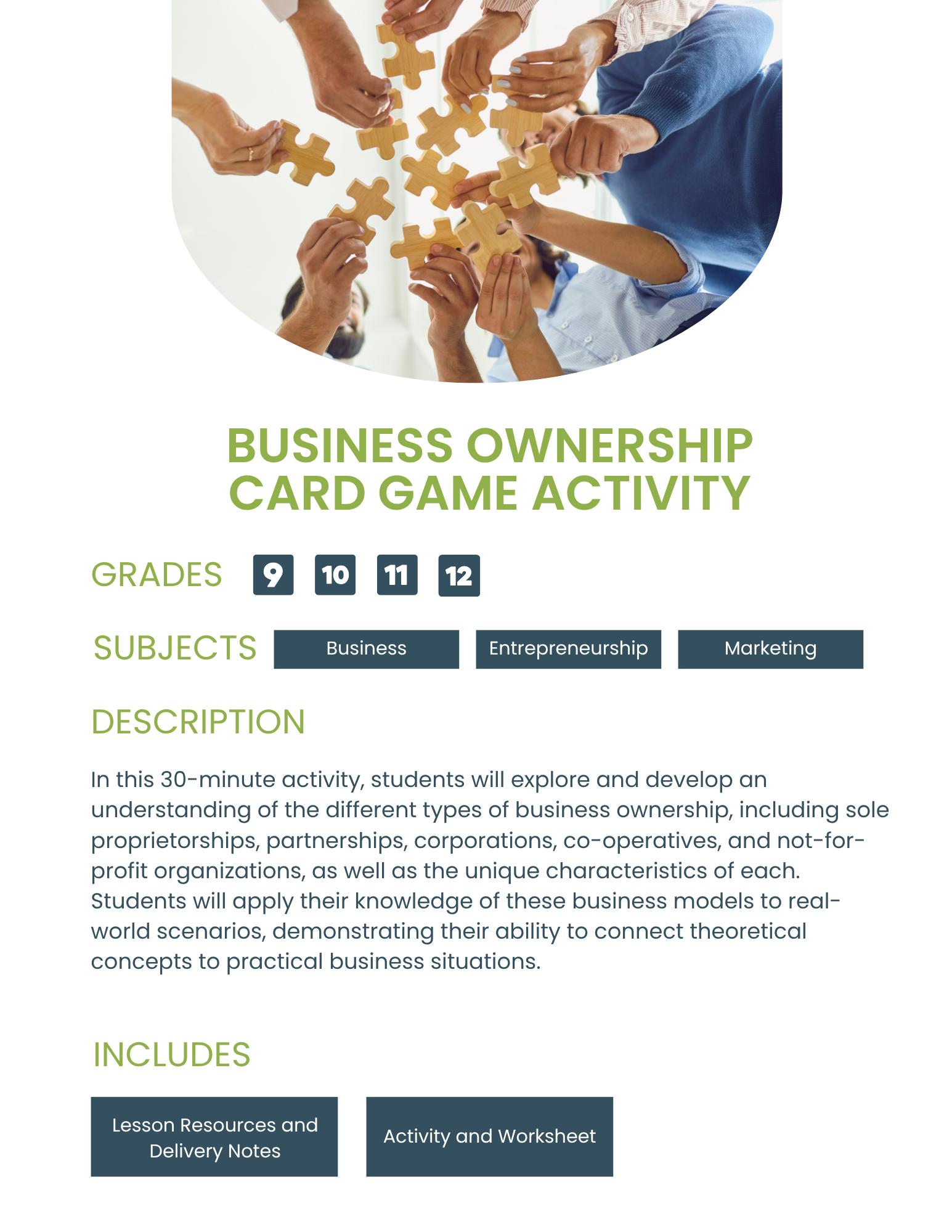 Business Ownership Card Game: Activity