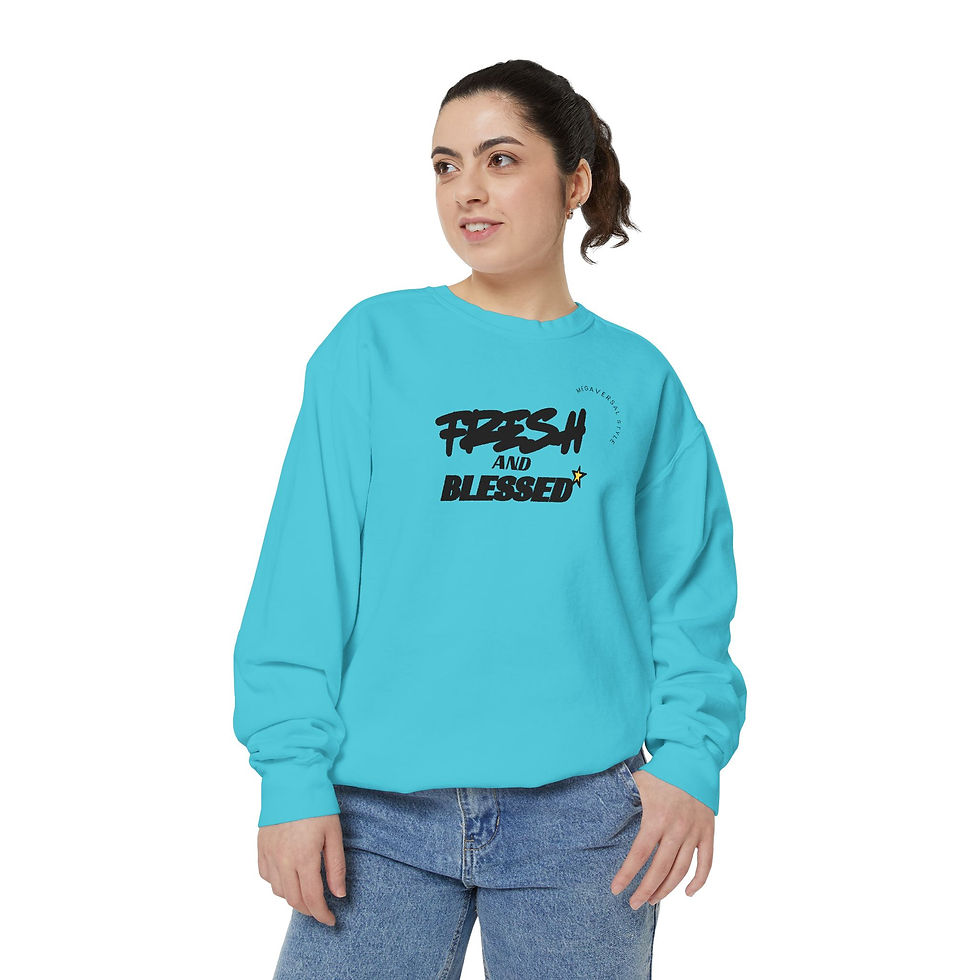 Thumbnail: Fresh and Blessed Megaversal Style Unisex Garment-Dyed Sweatshirt — Cozy Casual