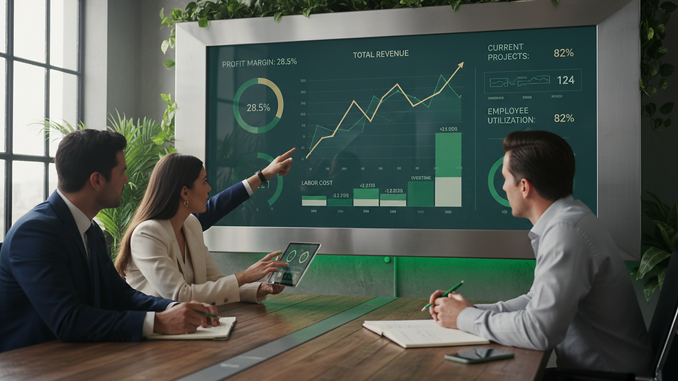 Close-up view of financial dashboard showing labor cost and revenue metrics