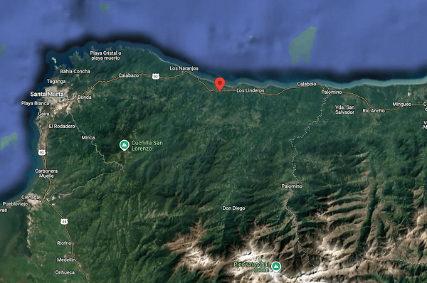 A map of the location of the Cacao Gardener trees in the Sierra Nevada de Santa Marta