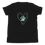 Thumbnail: Black youth t-shirt with colorful watercolor paw print surrounded by hearts with ‘just a boy who loves his dog’ text