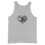 Thumbnail: Athletic heather custom tank top with personalized pet illustration of your dog inside a heart in blue and green tones