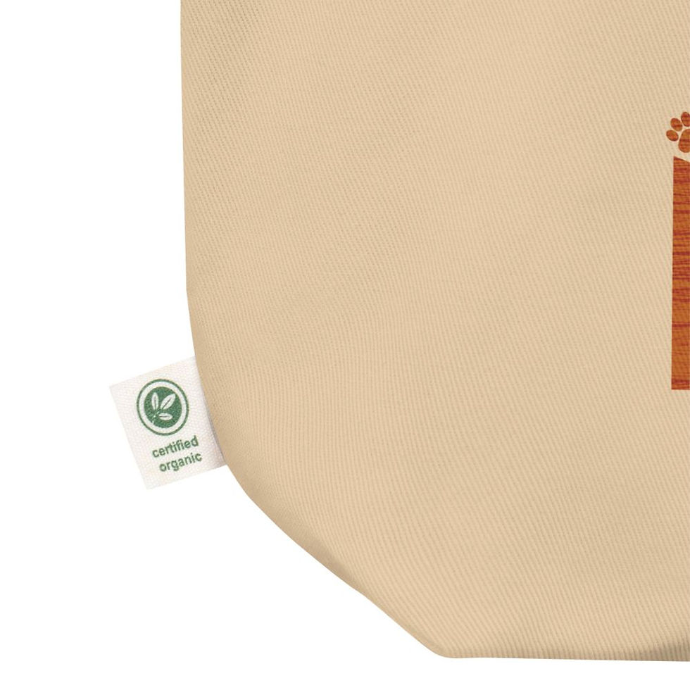 Thumbnail: Close-up of oyster canvas tote featuring tag stating "certified organic"
