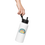 Thumbnail: Hand holding white stainless steel water bottle with stylized retro sunset graphic featuring paw print and dog-themed wording