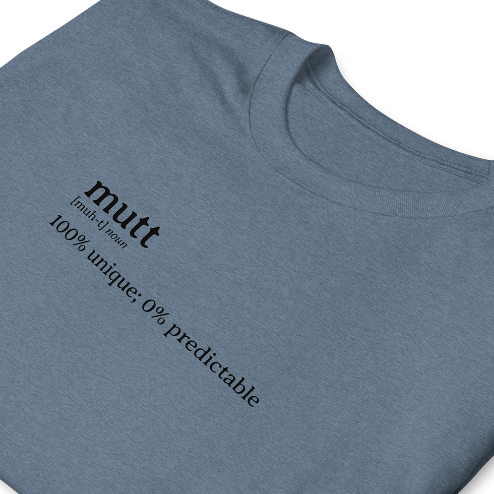 Thumbnail: Heather indigo t-shirt with funny definition of a mutt in classic dictionary format.