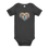Thumbnail: Dark gray heather custom baby onesie with personalized pet illustration of your dog inside a heart in blue and green tones